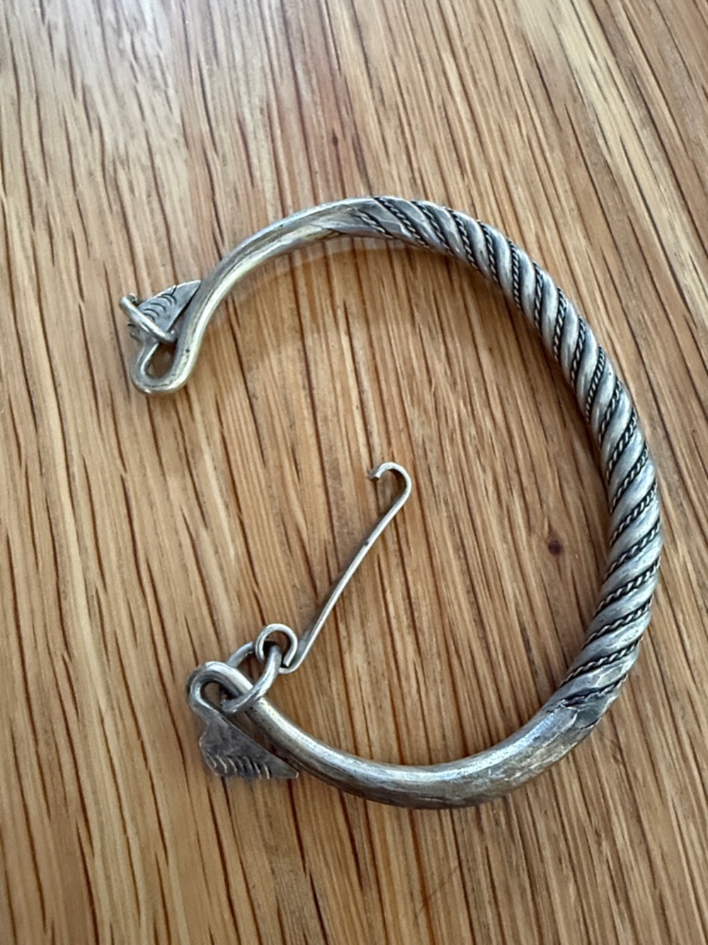 Antique Asian Twisted Rope Detail Silver-Tone Cuff Bracelet - Picture 3 of 6